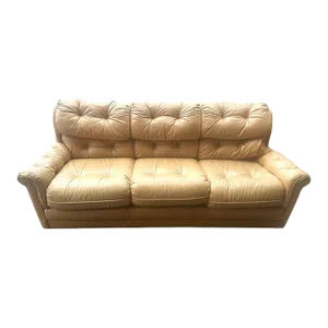 Vintage Leather Tufted Sofa Made in Hickory, North Carolina - Light Tan Color - Late 20th Century