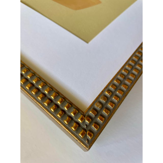 Abstract minimalist acrylic painting on French hand crafted cotton paper. Framed in a gold frame. All works on paper are...