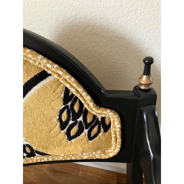 Vintage Hollywood Regency Lounge Chair – Gold & Black Designer Upholstery For Sale In Austin - Image 6 of 16