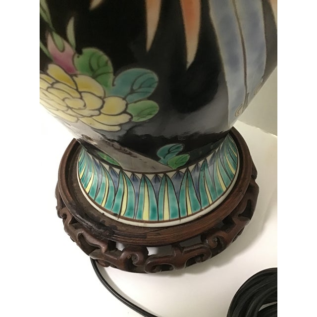 Black Antique Asian HandPaint Bird Lamp Double Socket For Sale - Image 8 of 10