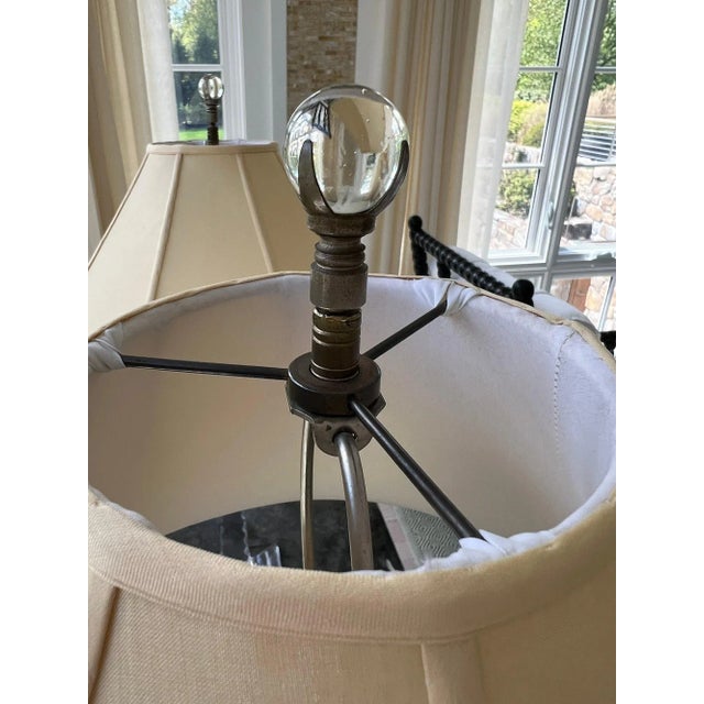 Late 20th Century Late 20th Century Etched Glass Table Lamps With Silk Shades and Glass Finials—A Pair For Sale - Image 5 of 10