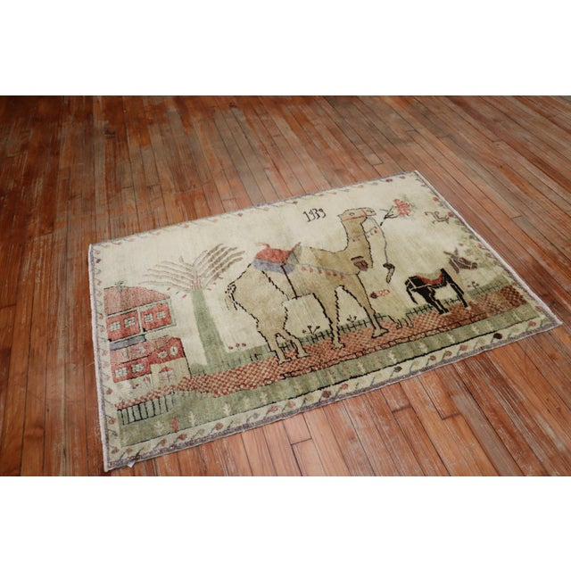 Vintage Zabihi Collection Camel Donkey Turkish Kula Pictorial Scatter Size Rug - 3'2" x 4'8" For Sale In New York - Image 6 of 8