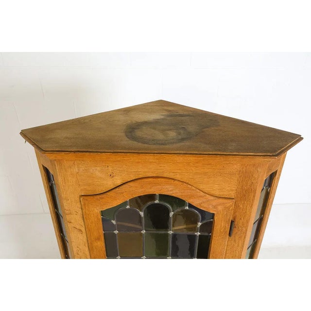 Danish Modern Mid Century Corner Cabinet W Leaded Glass For Sale - Image 10 of 15