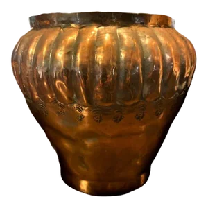 Vintage Egyptian Hammered Copper Wide Mouth Vase - Mid 20th Century