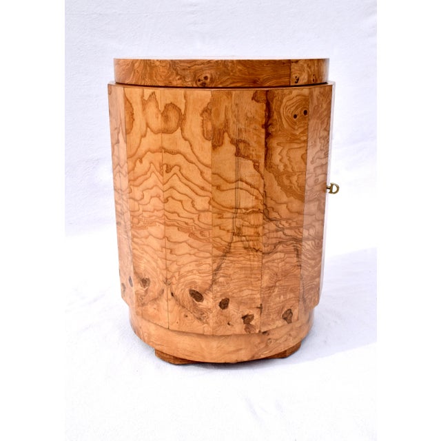 Mid-Century Modern Edward Wormley Pedestal Bar Cabinet in Olive Burl Model 6302d For Sale - Image 3 of 12