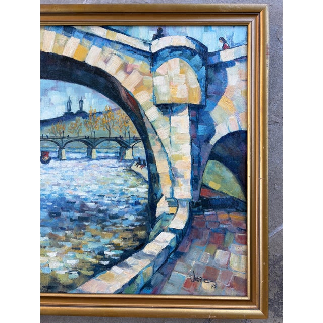 Wood Vintage 1975 Paris School Impressionist Oil Painting of the Seine, Signed For Sale - Image 7 of 9