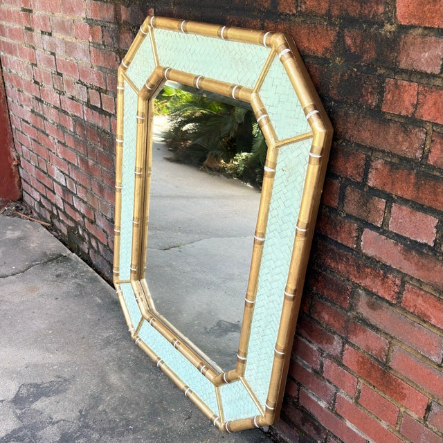 Vintage Parcel Gilt Faux Bamboo Pistachio Octagonal Wall Mirror - Newly Painted For Sale - Image 11 of 12