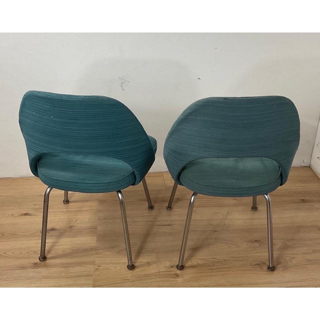 Blue Set of Conference Chairs with Steel Legs by Saarinen, 1960s For Sale - Image 8 of 15