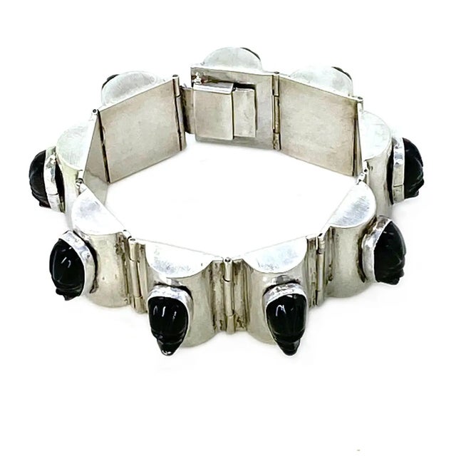 Mexican Vintage Mexico Silver Statement Bracelet With Aztec Faces, 1970s For Sale - Image 3 of 5