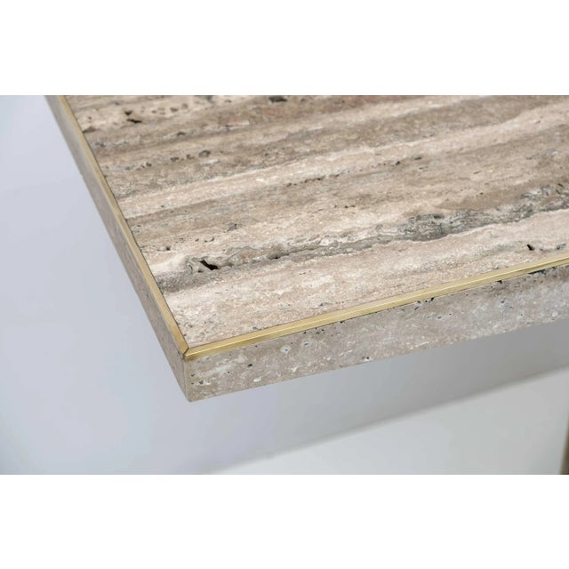 Italian Console Table in Travertine with Brass Details, 1970 For Sale - Image 6 of 11
