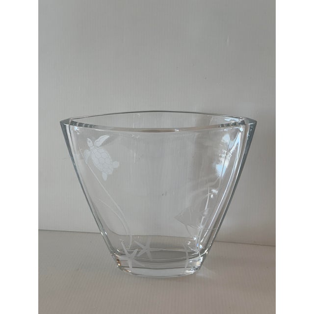 Vintage 1980s Nachtmann Germany clear crystal vase with edged "Sea Life" design. it is 9" in width and 7" in high, this...