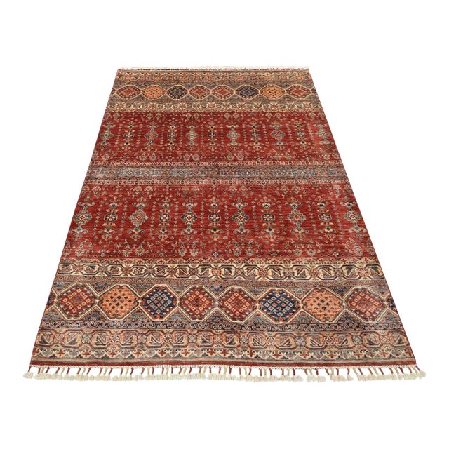Fine Khorjin Rug 5’6” X 7’7” Red Wool Tribal Hand-Knotted Oriental Carpet For Sale