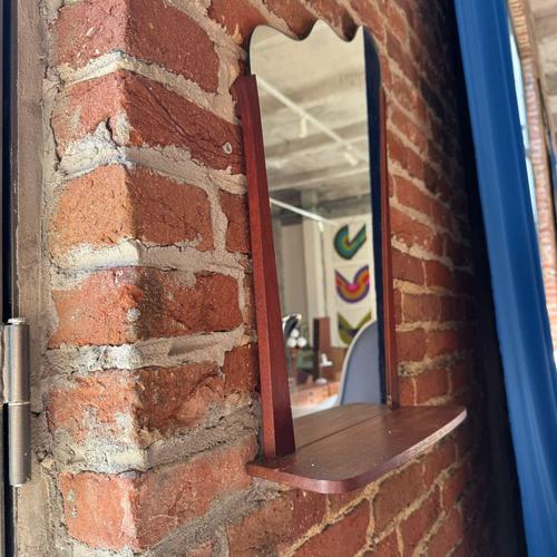 Irregular Shaped Vintage Mirror with Shelf - Denmark (1960s)