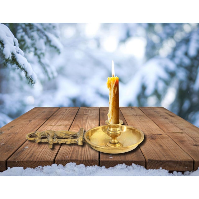Antique Brass Bear Chamberstick Candleholder For Sale - Image 4 of 5