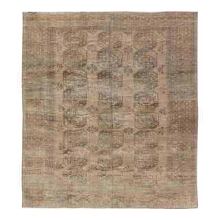 All-Over Gul Design Turkmen Vintage Ersari Rug in Soft Brown and Taupe For Sale