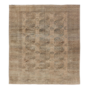 All-Over Gul Design Turkmen Vintage Ersari Rug in Soft Brown and Taupe