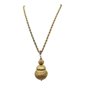 Vintage 1960s Signed Monet Goldtone Filigree Ball Pendant Necklace