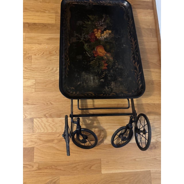 Antique 1800's Painted Tole Collapsable Bar Cart/Tea Trolley For Sale - Image 10 of 12