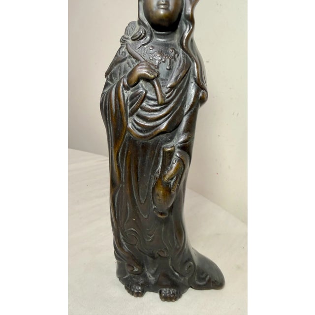 Antique 19th Century Chinese Heavy Cast Bronze Guanyin Statue Sculpture Figure For Sale In New York - Image 6 of 12