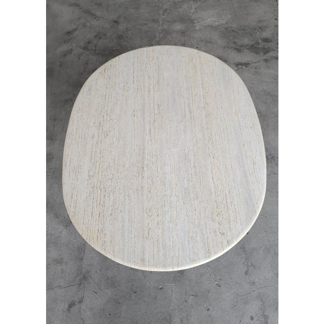 Off-white Oval Travertine Coffee Table With Hand-Forged Iron Base For Sale - Image 8 of 11