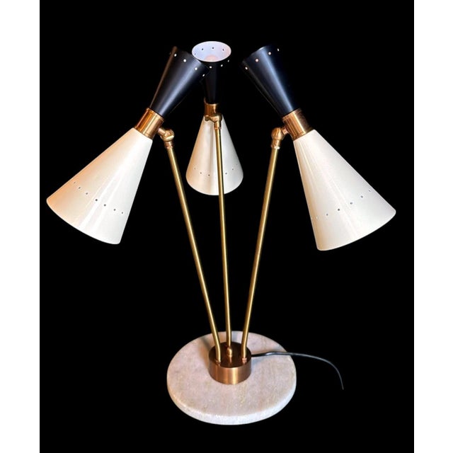 Mid-Century Modern Stilnovo Style Italian Brass Table Lamp With Three Arms and Marble Base For Sale - Image 3 of 12