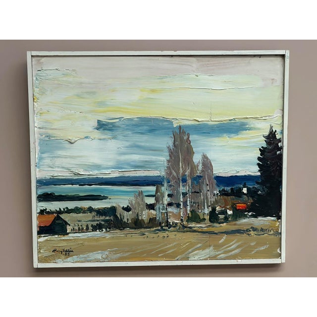 Harry Sahlin, Houses by the Shore, 1975, Oil on Panel, Framed For Sale - Image 16 of 18