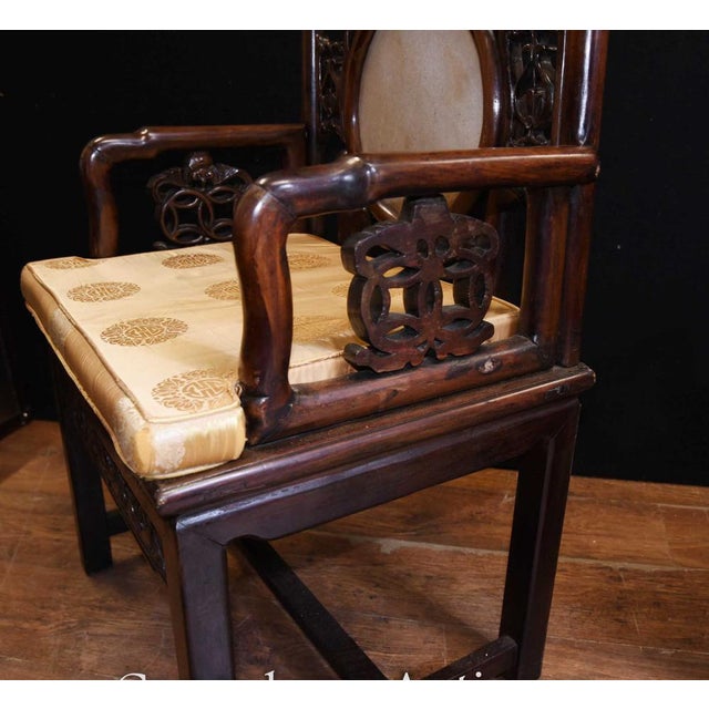- Elegant pair of antique Chinese antiques in hardwood - Feature round marble inserts to the back rest - Classic Asian...