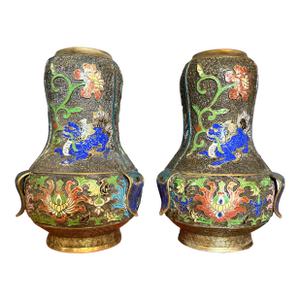 Pair of 1930s Chinese Champleve Spill Vases