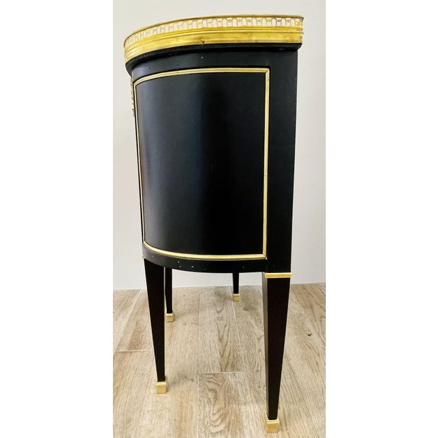 Pair of Jansen Inspired Marble-Top Galleried Ebonized End Tables / Nightstands For Sale - Image 10 of 12