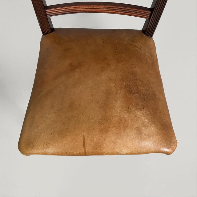 Vintage Italian Chairs in Wood and Brown Leather, 1930s, Set of 4 For Sale - Image 14 of 18