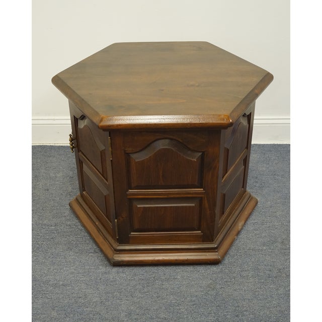 Ethan Allen Antiqued Pine Old Tavern Hexagonal Accent Storage End Table