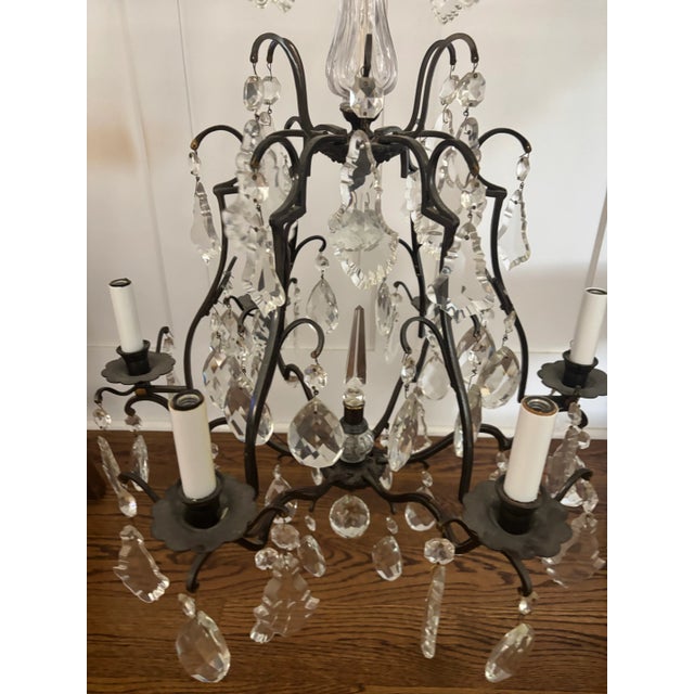 Early 20th Century French Louis XV Style Six Light Bronze or Brass Chandelier With Abundance of Cut Crystal Prisms For Sale - Image 11 of 12
