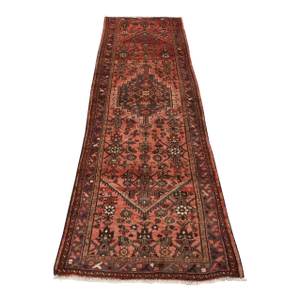 Hamedan Runner 3’6” X 9’7” Red Wool Vintage Tribal Hand-Knotted Oriental Rug