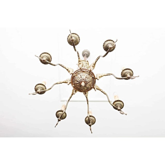 Brass 8-Arm Chandelier with Floral Decoration For Sale - Image 3 of 6