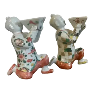 18th Century Chinese Export Porcelain Ho Ho Boy Figural Inkwells - A Pair