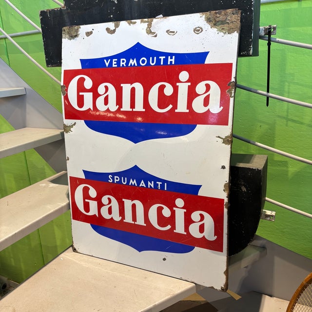Antique Iron Advertising Sign for Sparkling Wines and Vermouth, 1940s For Sale - Image 6 of 10