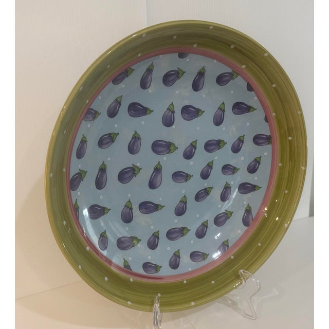 1990s Large Bois D’Arc Eggplant Serving Bowl by Heather Outlaw Kurpis for Essex Collection Portugal 14.5” For Sale - Image 9 of 12