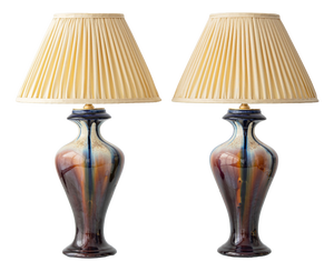 Belgian Art Deco Flambé Glaze Ceramic Table Lamps, 1920s, Set of 2