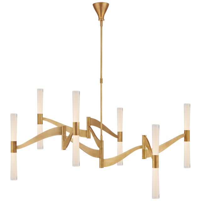 Modern AERIN for Visual Comfort Signature Brenta Grande Chandelier in Hand-Rubbed Antique Brass with White Glass For Sale - Image 3 of 5