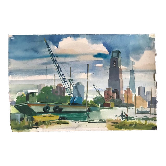 In the Boatyard Original Watercolor Painting For Sale