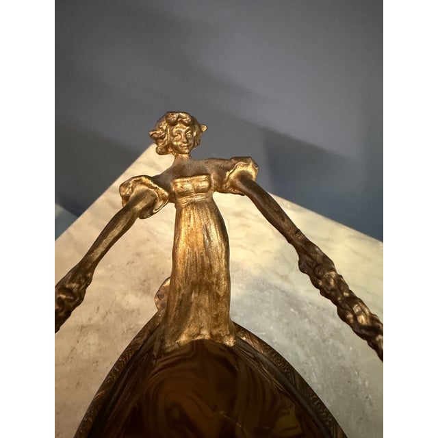 Blue Loetz Art Nouveau Iridescent Glass Vase With Gilt Figural Rim Austria Circa 1895 For Sale - Image 8 of 11