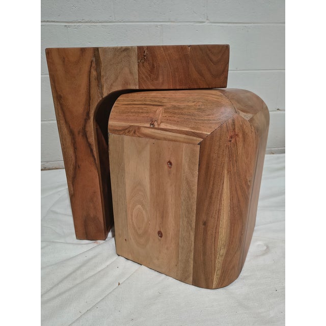 Chestnut Pair of Accent Stacking Tables Cubism Bauhaus Styling For Sale - Image 8 of 9