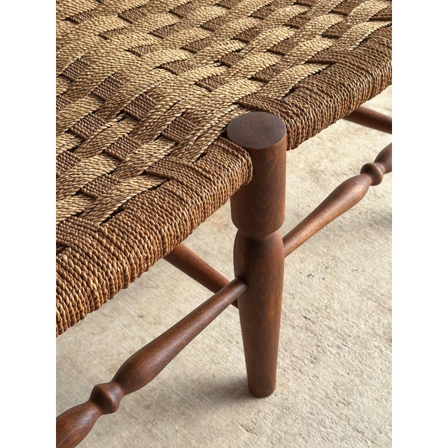 Vintage Sculptural Turned Wood Double Bench With Woven Rope Seat, C. 1950s For Sale - Image 14 of 14