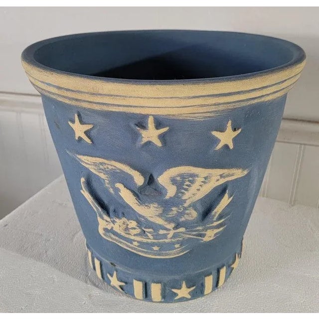 Folk Art 1940s Signed Roseville Patriotic Planter Pot For Sale - Image 3 of 5