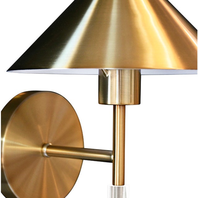 Worlds Away Matthew Izzo Home Talon Antique Brass and Acrylic Pole Wall Sconce With Metal Shade For Sale - Image 4 of 5