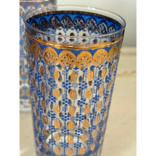 Blue Vintage 1970s Gold & Blue MCM Glass Tumblers - A Set of 7 For Sale - Image 8 of 10