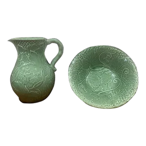 Mid-Century Ceramic Pitcher & Bowl Set in the Style Bordallo- 2 Pieces