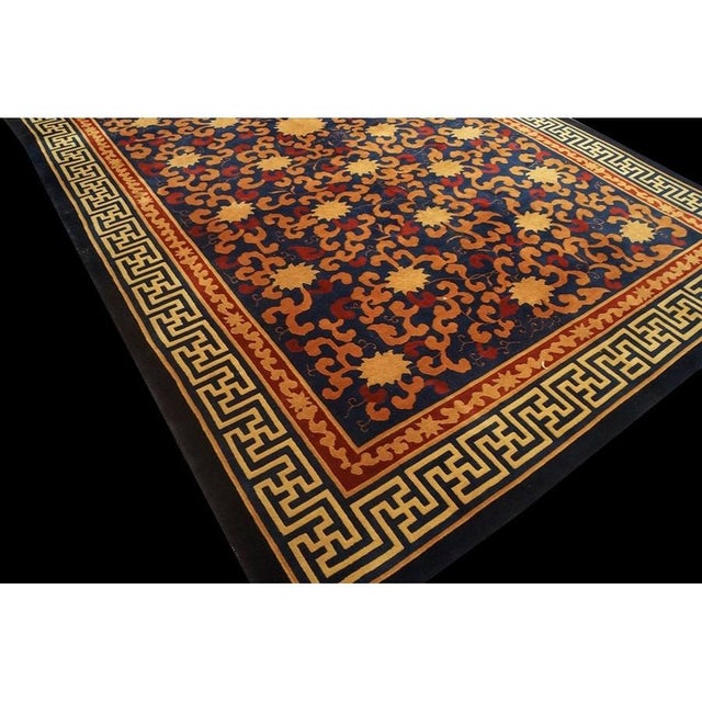 1920s Blue Red Gold Allover Antique Chinese Art Deco Carpet 9' X 14'9" Wool Rug For Sale - Image 4 of 10