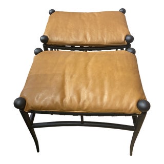 Modern Leather Stools - a Pair For Sale