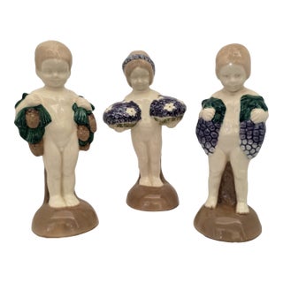 Set of 3 Antique 19th Century German Majolica Figurines For Sale